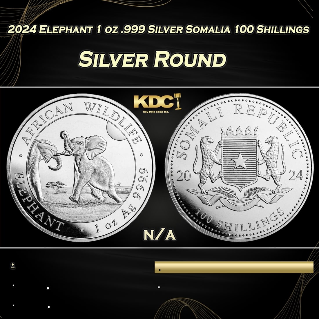 2024 Elephant 1 oz .999 Silver Somalia 100 Shillings Round (1 of 3)