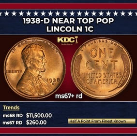 1938-d Lincoln Cent Near Top Pop 1c ms67+ rd SEGS