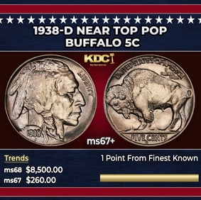 1938-d Buffalo Nickel Near Top Pop 5c ms67+ SEGS