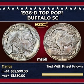 1936-d Buffalo Nickel TOP POP! 5c ms68 SEGS