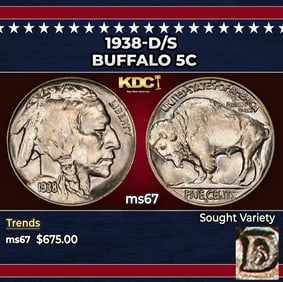 1938-d/s Buffalo Nickel 5c ms67 SEGS