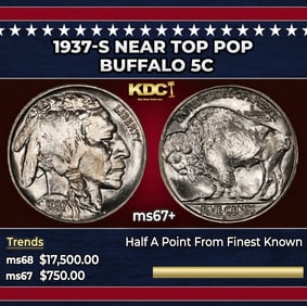 1937-s Buffalo Nickel Near Top Pop 5c ms67+ SEGS