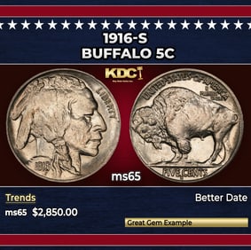 1916-s Buffalo Nickel 5c ms65 SEGS