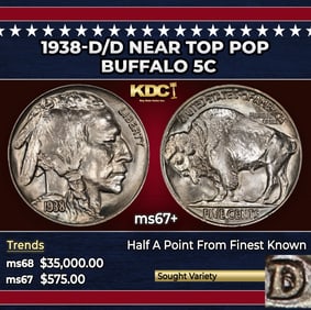 1938-d/d Buffalo Nickel Near Top Pop 5c ms67+ SEGS