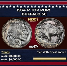1934-p Buffalo Nickel TOP POP! 5c ms67+ SEGS
