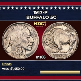 1917-p Buffalo Nickel 5c ms66 SEGS