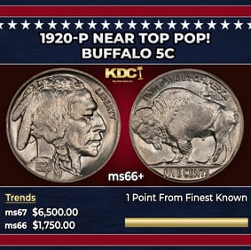 1920-p Buffalo Nickel Near Top Pop! 5c ms66+ SEGS