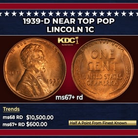 1939-d Lincoln Cent Near Top Pop 1c ms67+ rd SEGS
