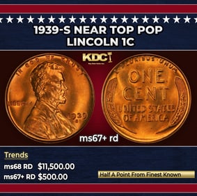 1939-s Lincoln Cent Near Top Pop 1c ms67+ rd SEGS
