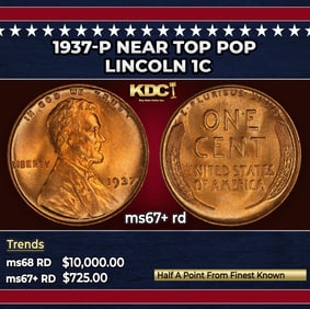 1937-p Lincoln Cent Near Top Pop 1c ms67+ rd SEGS