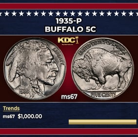 1935-p Buffalo Nickel 5c ms67 SEGS