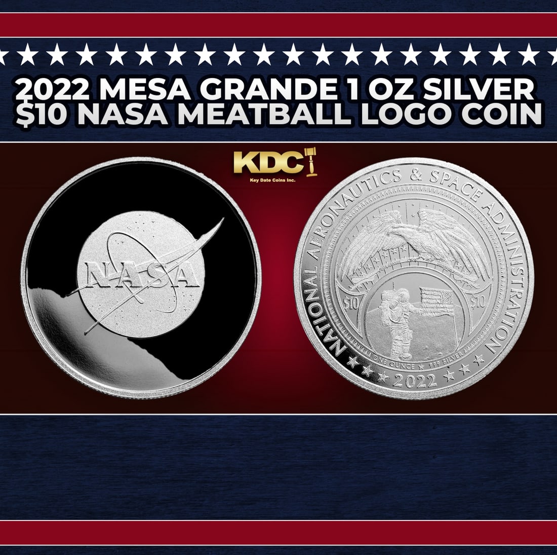 2022 Mesa Grande 1 oz Silver $10 Nasa Meatball Logo Coin Round (1 of 3)