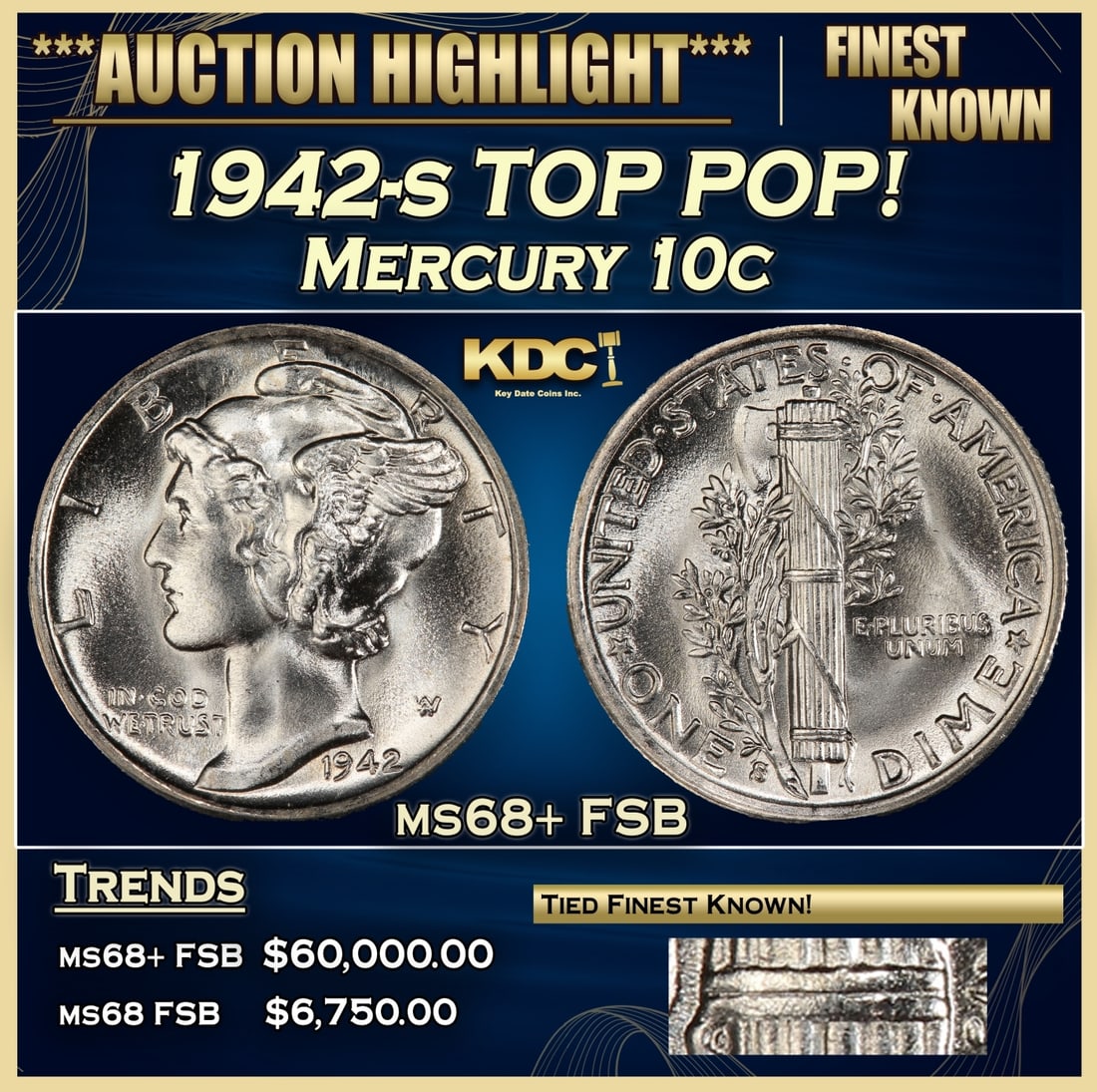 1942-s Mercury Dime TOP POP! 10c ms68+ FSB SEGS (1 of 4)