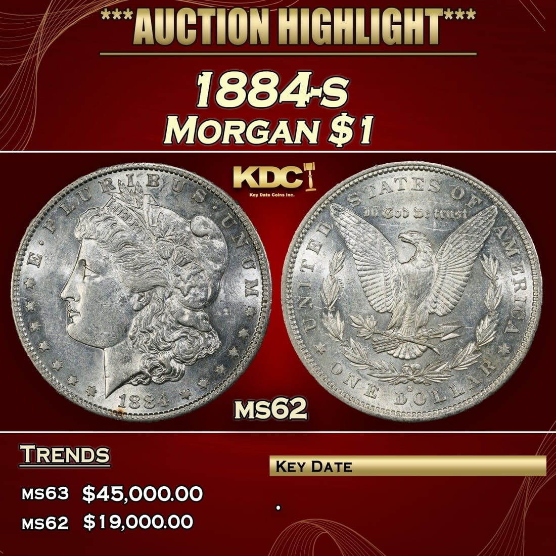 1884-s Morgan Dollar $1 ms62 USCG (1 of 3)