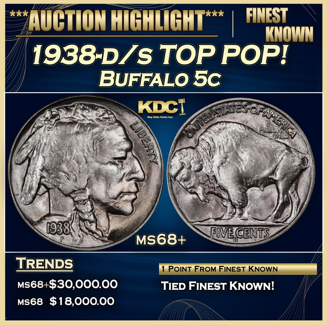 1938-d/s Buffalo Nickel TOP POP! 5c ms68+ SEGS (1 of 3)