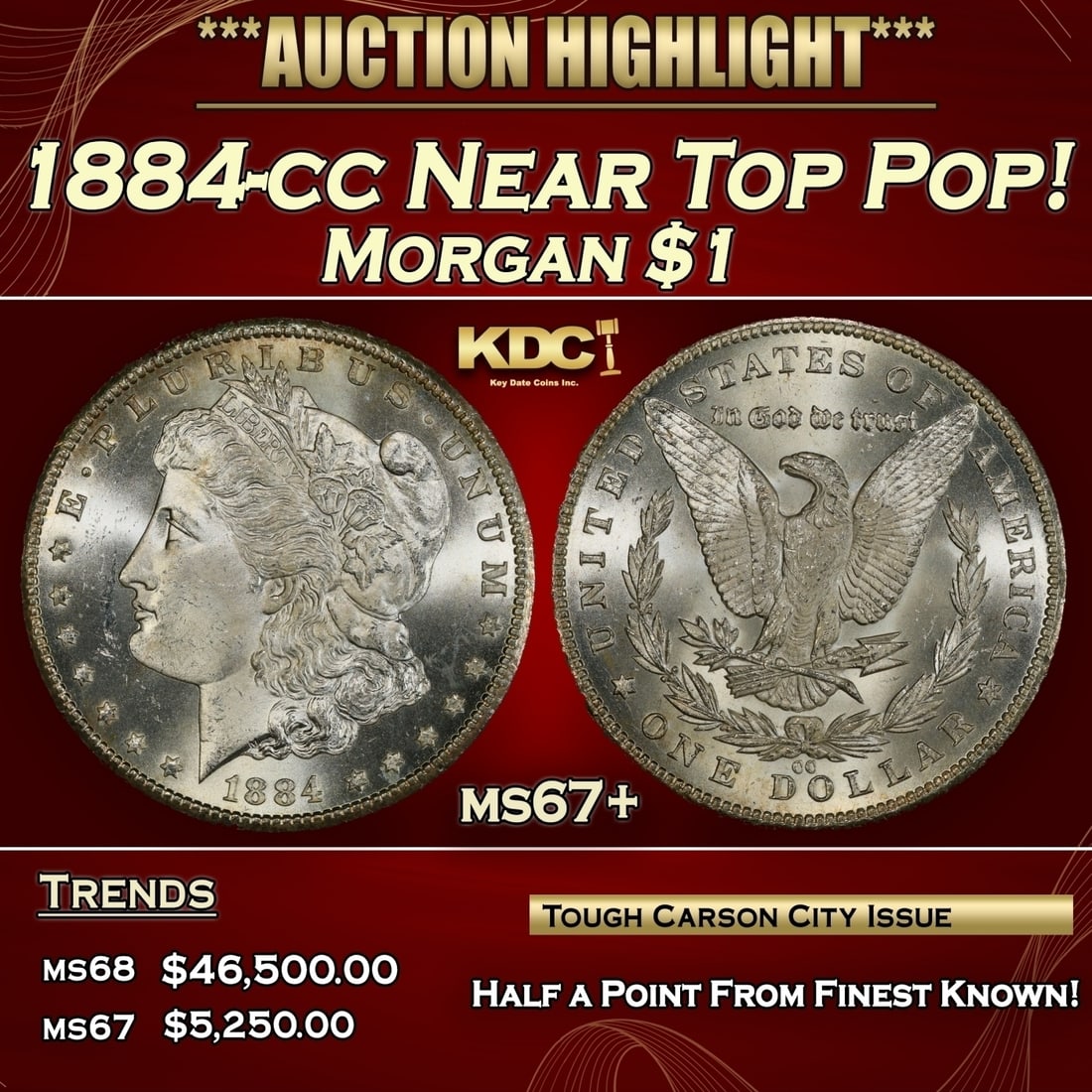 1884-cc Morgan Dollar NEar Top Pop! $1 ms67+ SEGS (1 of 3)