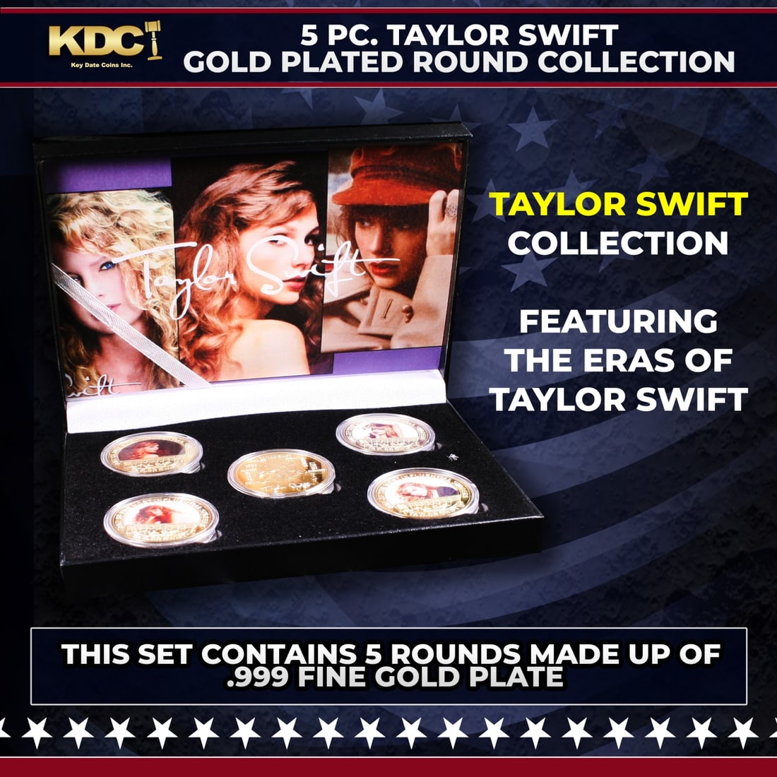 5 Coin Taylor Swift Gold Plated Round Collection: 5 Coin Taylor Swift Gold Plated Round Collection.
