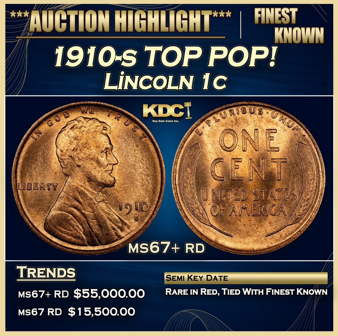 1910-s Lincoln Cent TOP POP! 1c ms67+ rd SEGS (1 of 3)