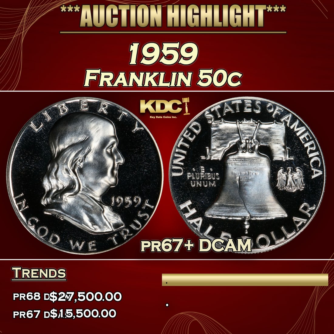 1959 Proof Franklin Half Dollar 50c pr67+ DCAM SEGS (1 of 3)