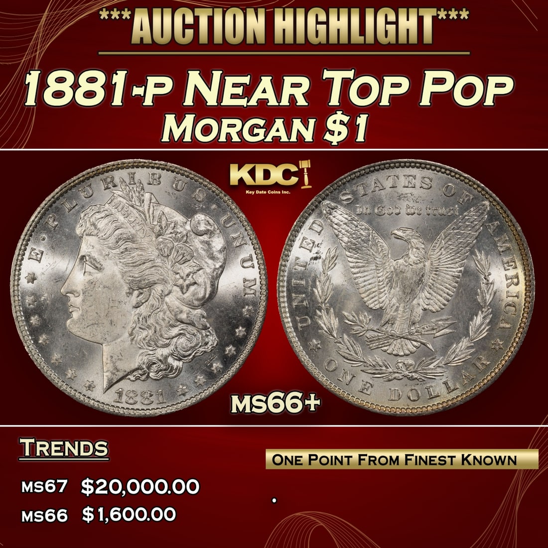 1881-p Morgan Dollar Near Top Pop $1 ms66+ SEGS (1 of 3)