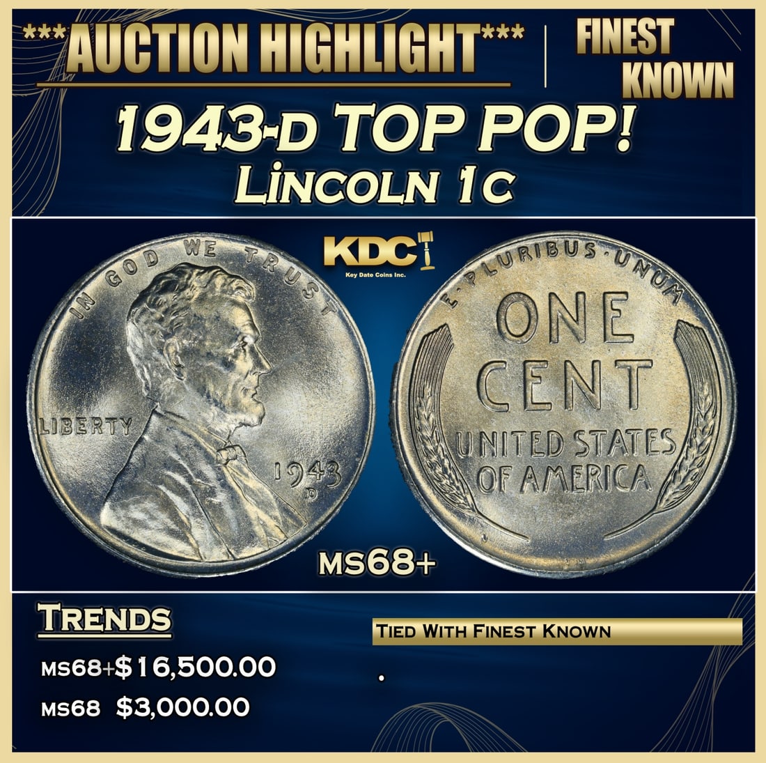 1943-d Lincoln Cent TOP POP! 1c ms68+ SEGS (1 of 3)