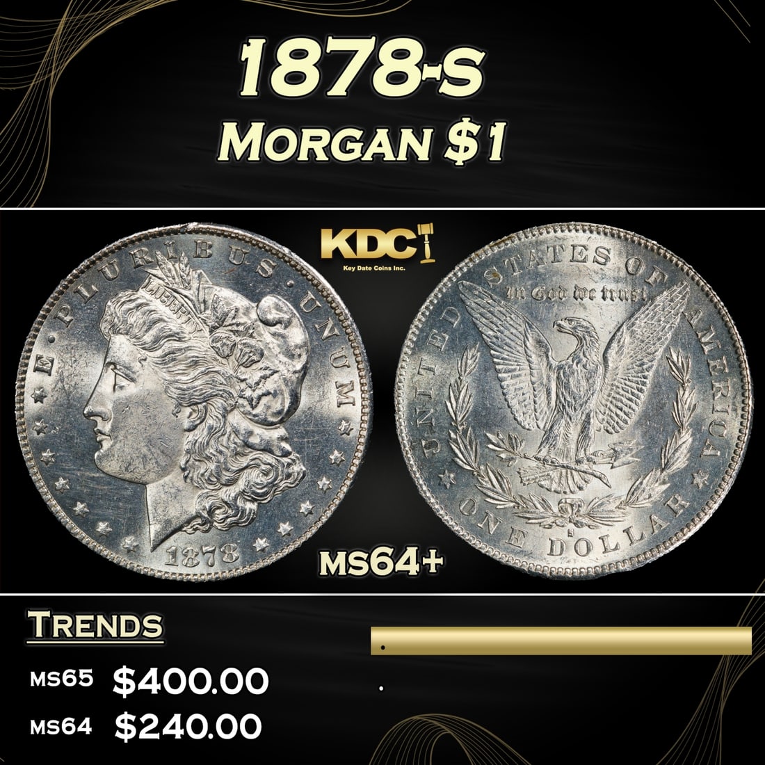 1878-s Morgan Dollar $1 Grades ms64+ (1 of 3)