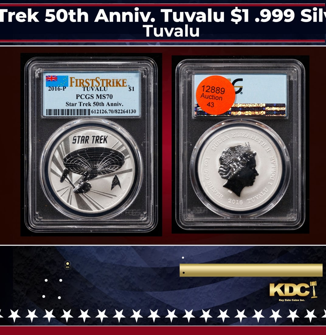 PCGS 2016-p Star Trek 50th Anniv. Tuvalu $1 .999 Silver 1oz Round ms70 PCGS (1 of 3)
