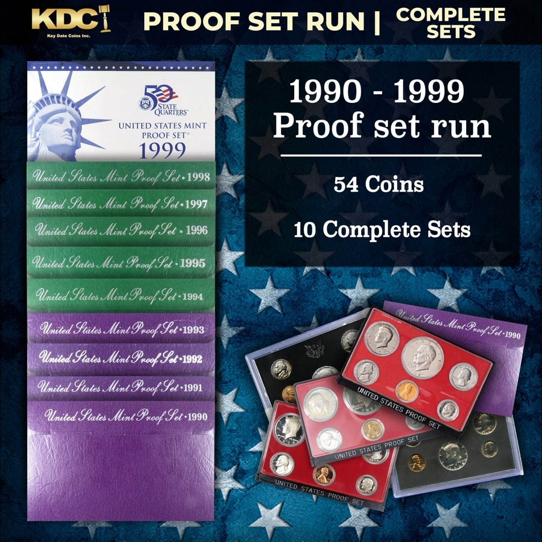 1990-1999 Full Decade Proof Set Run - 54 Coins, 10 Complete Sets (1 of 11)