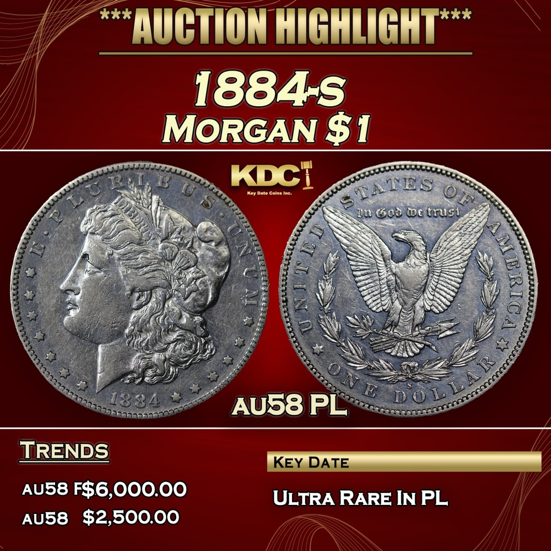 1884-s Morgan Dollar 1 Choice AU/BU Slider PL USCG (1 of 7)