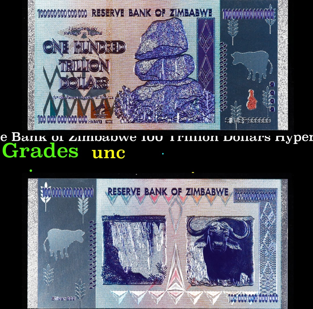 2008 Reserve Bank of Zimbabwe 100 Trillion Dollars Hyperinflation Note Grades Brilliant Uncirculated: 2008 Reserve Bank of Zimbabwe 100 Trillion Dollars Hyperinflation Note Grades Brilliant Uncirculated.