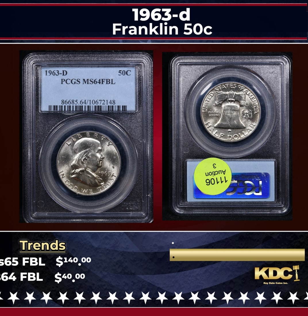 PCGS 1963-d Franklin Half Dollar 50c ms64 fbl PCGS (1 of 3)