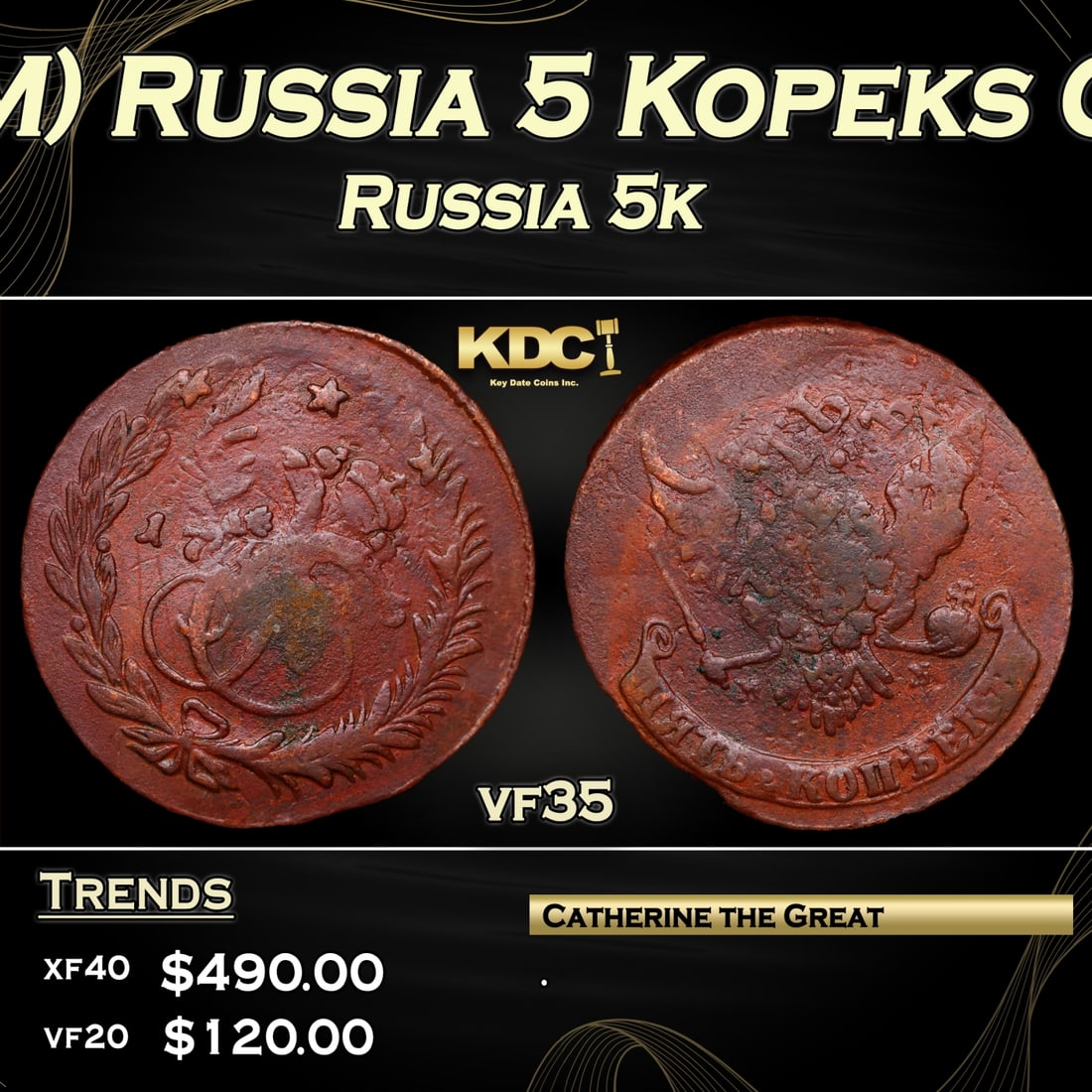 1763 (MM) Russia 5 Kopeks C# 59.6 Grades vf35 (1 of 3)