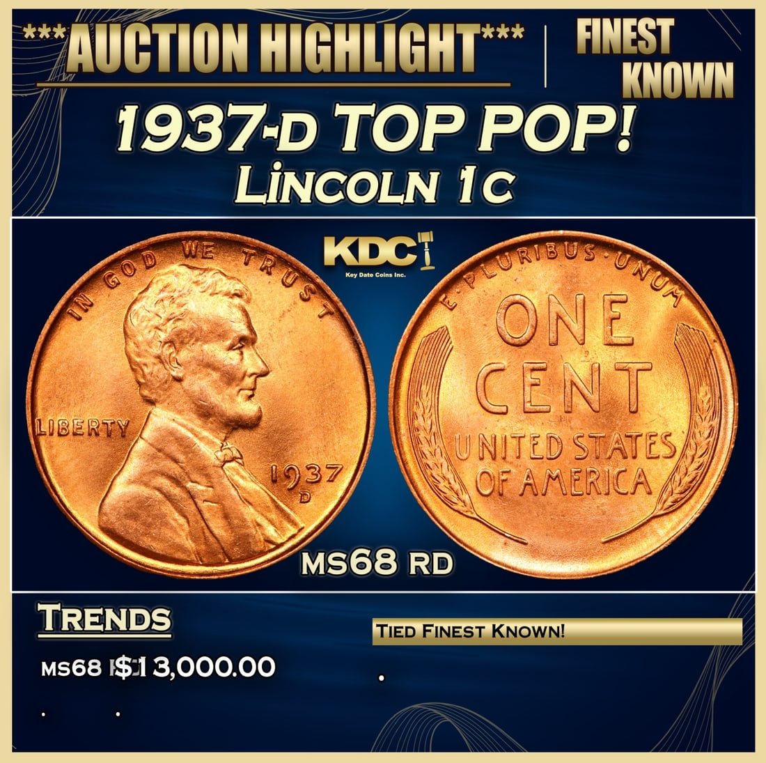 1937-d Lincoln Cent TOP POP! 1c ms68 rd SEGS: 1937-d TOP POP! Lincoln Cent 1c ms68 rd SEGS.