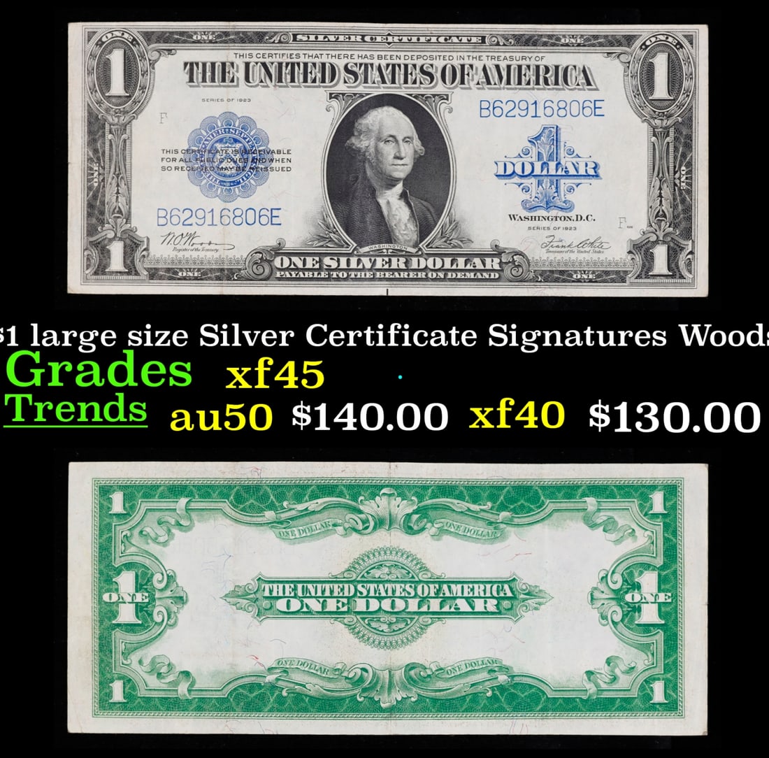 1923 $1 large size Silver Certificate Grades xf+ Signatures Woods/White (1 of 3)