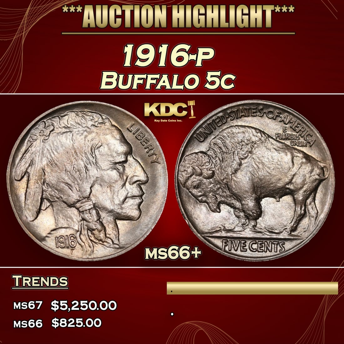 1916-p Buffalo Nickel 5c ms66+ SEGS: 1916-p Buffalo Nickel 5c ms66+ SEGS. A Key Date's Pick, Bid to Win, Don't let it get Away, you might not find its equal Coin