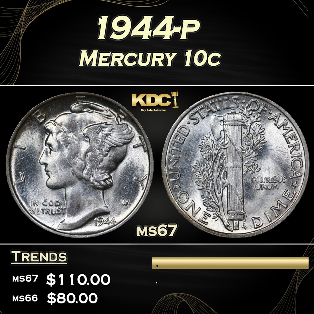 1944-p Mercury Dime 10c ms67 SEGS (1 of 5)