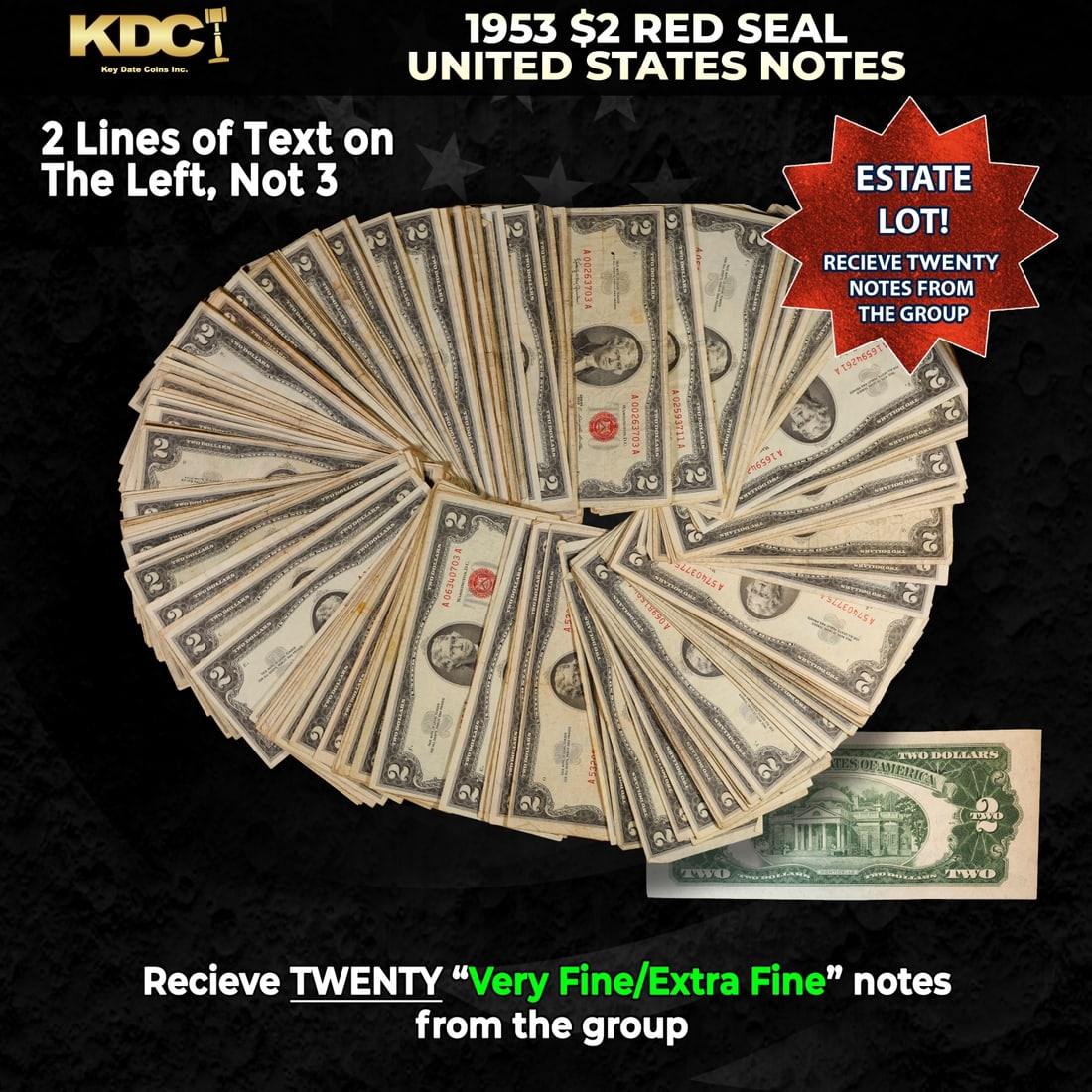 20x 1953 $2 Red Seal United States Note Grades VF/XF (1 of 1)