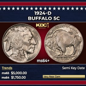 1924-d Buffalo Nickel 5c ms64+ SEGS