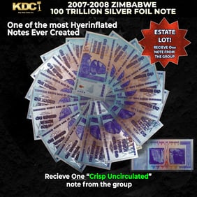 1x 2007-2008 Zimbabwe 100 Trillion Hyperinflation Silver Foil Note Grades CU