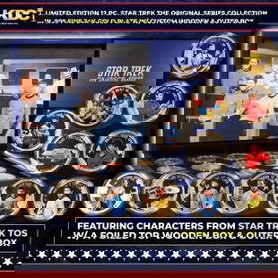 Limited Edition 12 Coin Star Trek The Original Series B Gold Plated Collection In Custom WOODEN Box: Limited Edition 12 Coin Star Trek The Original Series B Gold Plated Collection In Custom WOODEN Box W/ Special Backer card.