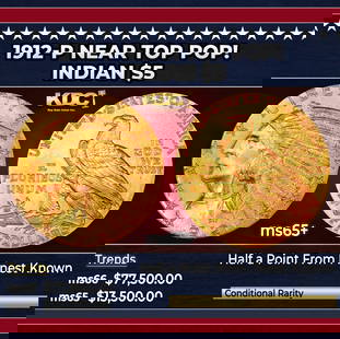 1912-p Gold Indian Half Eagle Near Top Pop! $5 ms65+ USCG: 1912-p Near Top Pop! Gold Indian Half Eagle $5 ms65+ USCG.