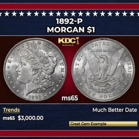 1892-p Morgan Dollar $1 ms65 SEGS