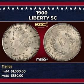 1900 Liberty Nickel 5c ms65+ SEGS