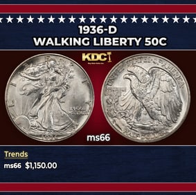 1936-d Walking Liberty Half Dollar 50c ms66 SEGS