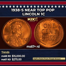 1938-s Lincoln Cent Near Top Pop 1c ms67+ rd SEGS