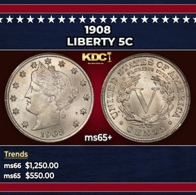 1908 Liberty Nickel 5c ms65+ SEGS