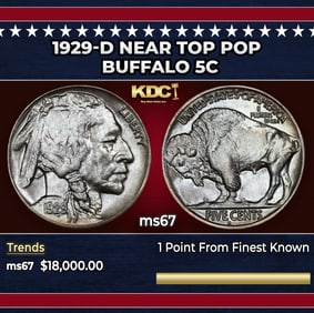 1929-d Buffalo Nickel Near Top Pop 5c ms67 SEGS