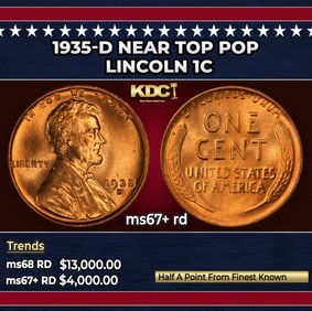 1935-d Lincoln Cent Near Top Pop 1c ms67+ rd SEGS