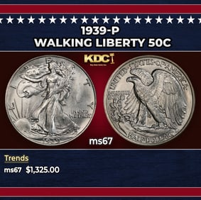 1939-p Walking Liberty Half Dollar 50c ms67 SEGS
