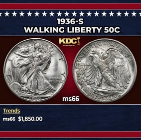 1936-s Walking Liberty Half Dollar 50c ms66 SEGS